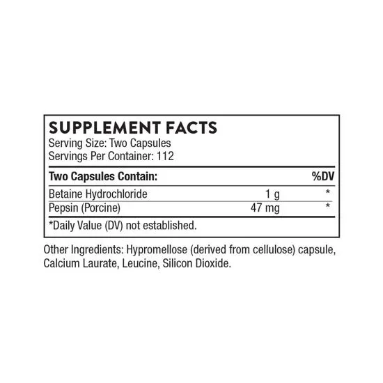 Thorne Betaine HCl/Pepsin Capsules 225 Capsules