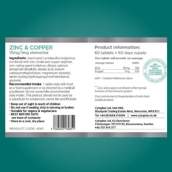 Cytoplan Zinc/Copper 15mg/1mg Tablets 60 Tablets