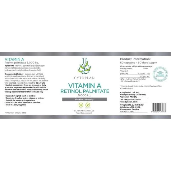 Cytoplan Vitamin A Retional Palmitate 5000iu Capsules 60 Capsules