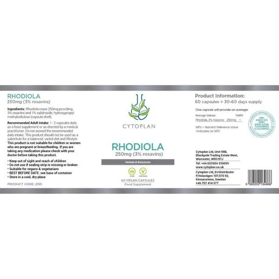 Cytoplan Rhodiola 250mg Capsules 60 Capsules