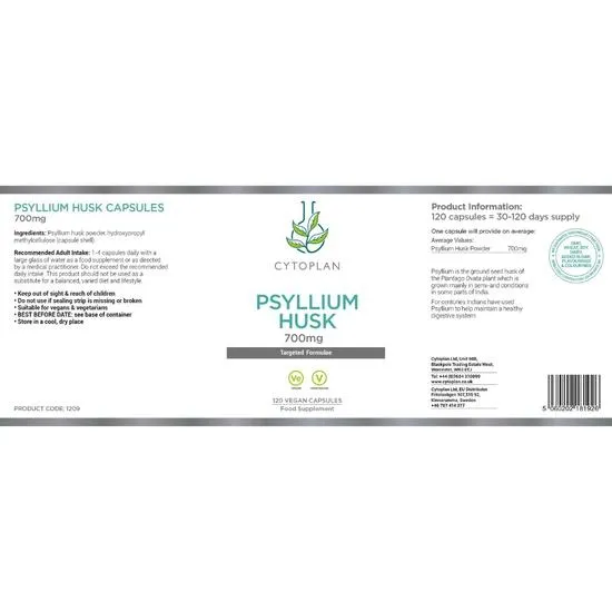 Cytoplan Psyllium Husk 700mg Capsules 120 Capsules
