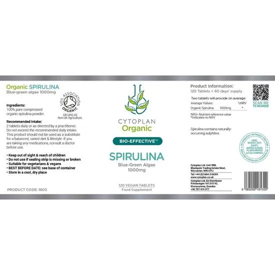 Cytoplan Organic Spirulina 500mg Tablets 120 Tablets