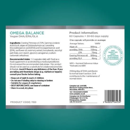Cytoplan Omega Balance DHA/EPA/GLA Vegan Capsules 60 Capsules