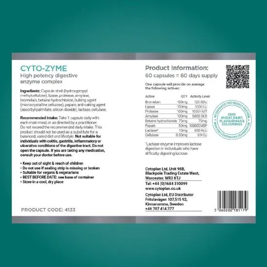 Cytoplan Cyto-Zyme Digestive Enzyme 545mg Capsules 60 Capsules