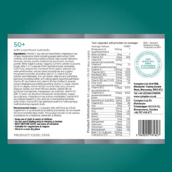Cytoplan 50+ Multivitamin, CoQ10 & Immune Support 60 Capsules