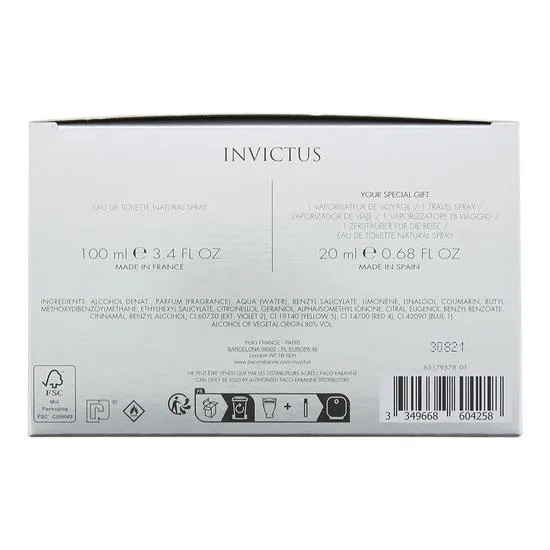 Paco Rabanne Invictus Eau De Toilette 100ml + Eau De Toilette 20ml Gift Set 100ml
