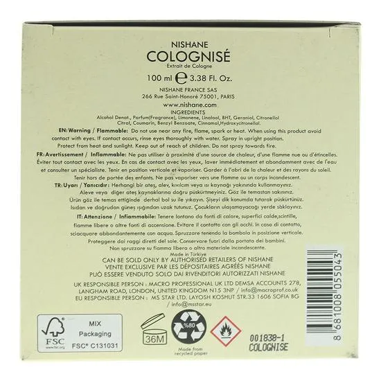 Nishane Colognise Extrait De Cologne 100ml
