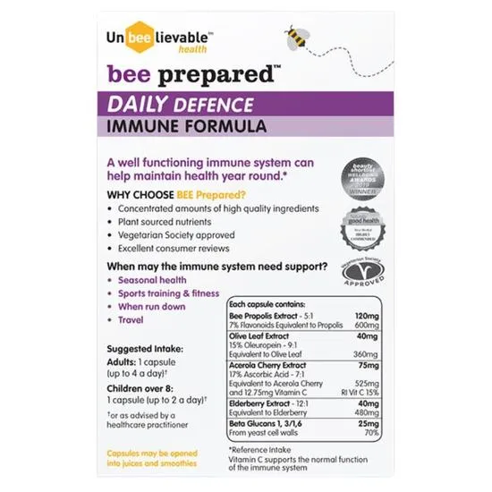 Unbeelievable Health Bee Prepared Daily Defence Immune Formula Capsules 30 Capsules