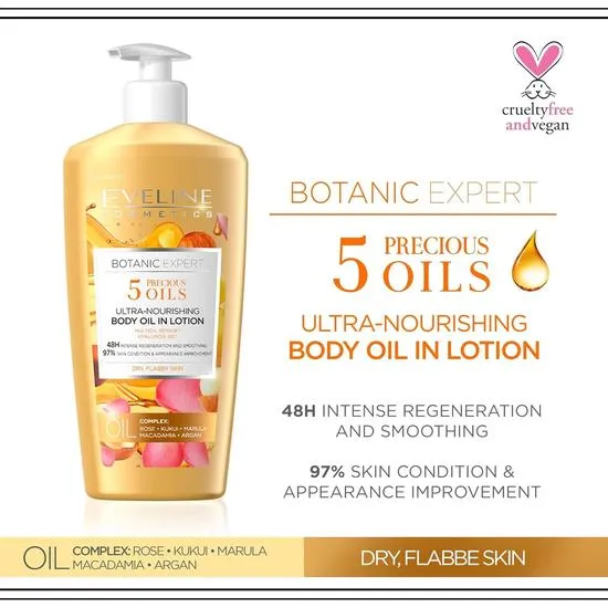Eveline Botanic Expert 5 Precious Oils Ultra Nourishing Body Oil In Lotion 350ml