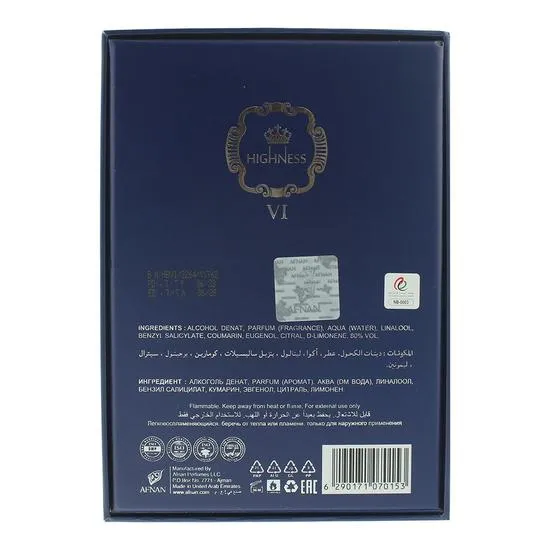 Afnan Highness VI Blue Eau De Parfum 100ml