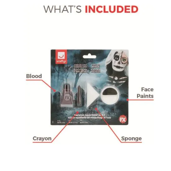 Smiffys Make-Up FX Skeleton Kit Aqua-Black & White