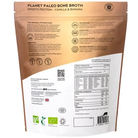 Planet Paleo Organic Bone Broth Sports Protein Vanilla & Banana 480g