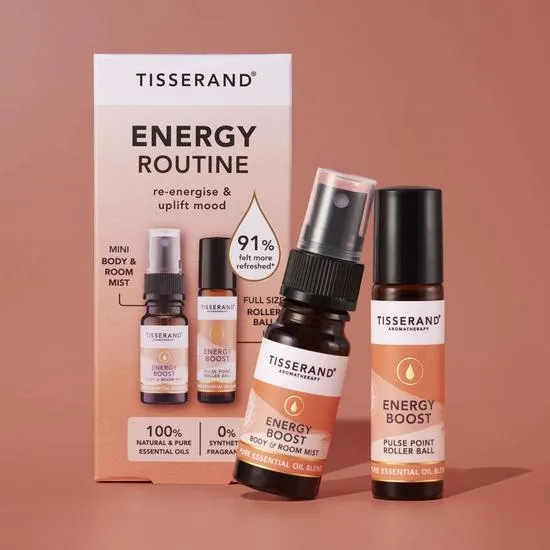 Tisserand Aromatherapy Energy Routine Duo Kit Room Mist & Roller Ball