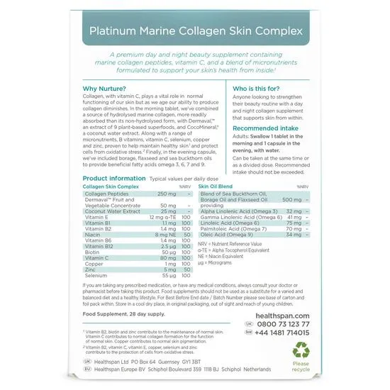Healthspan Platinum Marine Collagen Skin Complex 28 Capsules & x 28 Tablets