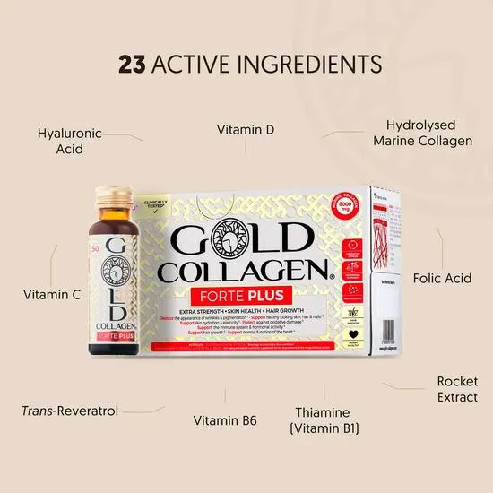 Gold Collagen Forte Plus Extra Strength, Skin Health & Hair Growth Liquid Supplement For 50+ 10 x 50ml