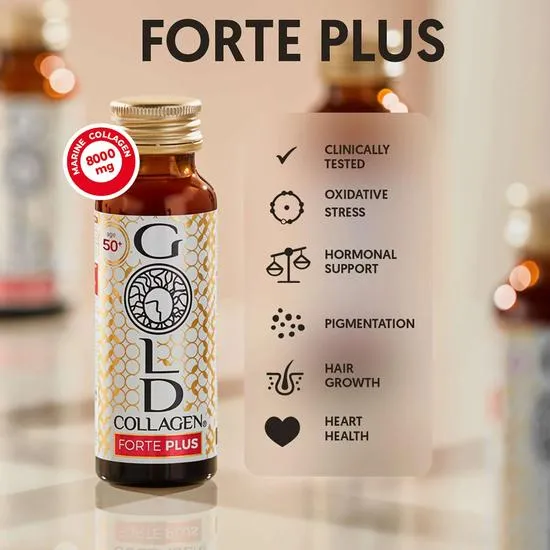 Gold Collagen Forte Plus Extra Strength, Skin Health & Hair Growth Liquid Supplement For 50+ 10 x 50ml