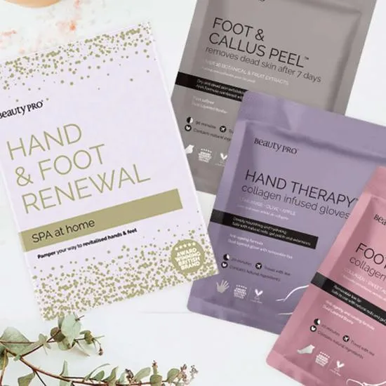 BeautyPro Spa At Home: Hand & Foot Renewal Set 1 Foot Therapy Mask, 1 Hand Therapy Mask & 1 Foot & Callus Peel Mask