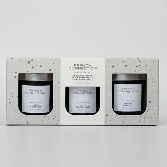 French Connection Black Collection Trio Of Candles Gift Set 3 x 52g