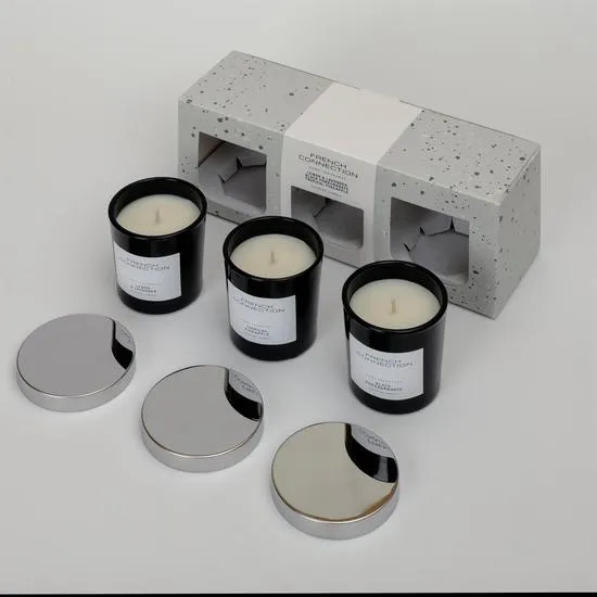 French Connection Black Collection Trio Of Candles Gift Set 3 x 52g