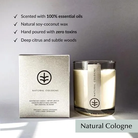 Ethical Bedding Non-Toxic Organic Candle Hand Poured Natural Cologne / Small 70g