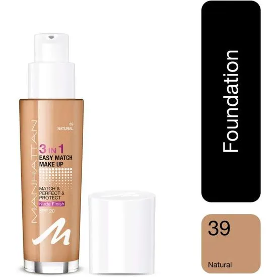 Manhattan Cosmetics 3-in-1 Easy Match Nude Finish Foundation 39 Natural Beige 30 ml