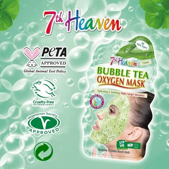 Montagne Jeunesse Bubble Tea Oxygen Mask Infused with Green Tea and Centella Asiatica to Hydrate, Soothe and Help Target Blemishes