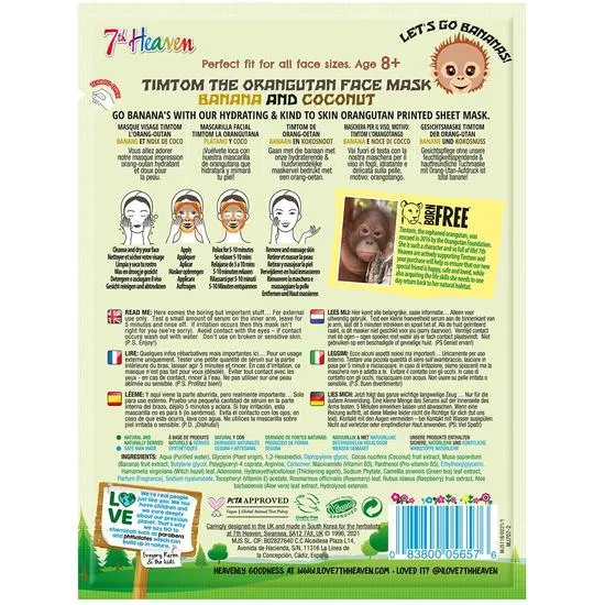 Montagne Jeunesse 7th Heaven Face Food Born Free TimTom Orangutan Sheet Mask Banana and Coconut