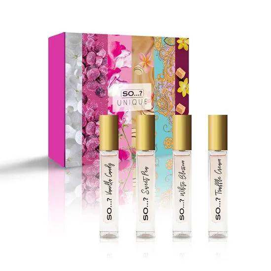 SO...? Unique Travel Size Mini Premium Eau De Toilette Gift Set 4 x 14ml