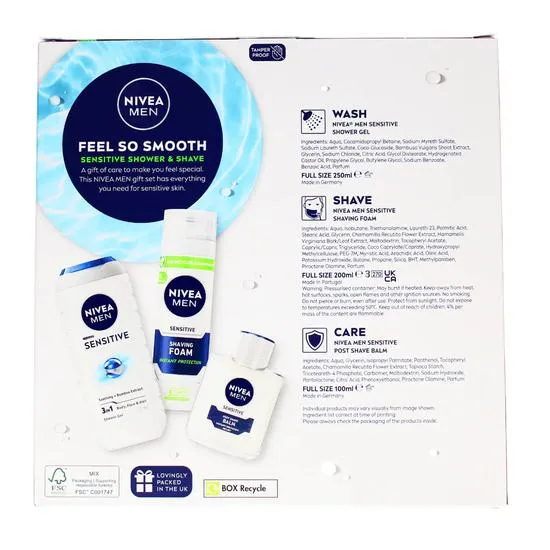 Nivea Men Feel So Smooth Sensitive Shower & Shave 3pc Gift Set