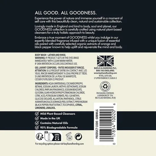 Baylis & Harding Goodness Lemongrass & Ginger Body Wash 500ml