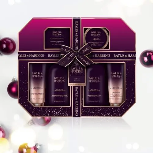 Baylis & Harding Limited Edition Wild Fig & Pomegranate Ultimate Luxury Pamper Bathing Gift Set 300ml Bath Milk, 300ml Body Wash & 150g Soap