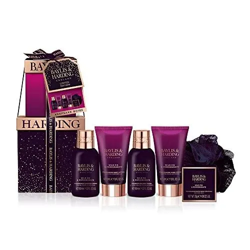 Baylis & Harding Limited Edition Wild Fig & Pomegranate Ultimate Luxury Pamper Bathing Gift Set 300ml Bath Milk, 300ml Body Wash & 150g Soap