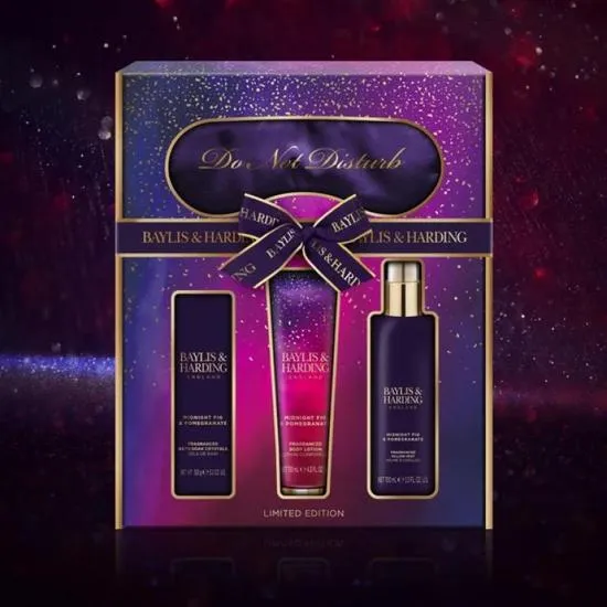 Baylis & Harding Midnight Fig & Pomegranate Luxury Beauty Sleep Gift Set 100ml Pillow Mist, 130ml Body Lotion & 150g Soap