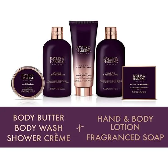 Baylis & Harding Limited Edition Wild Fig & Pomegranate Perfect Pamper Gift Set 300ml Body Wash, 300ml Shower Cream, 130ml Body Lotion & 100ml Body Butter