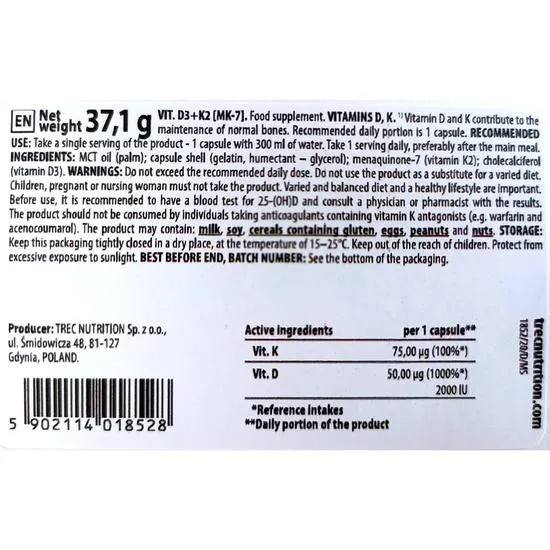 Trec Nutrition Vit D3 + K2 MK-7 60 Capsules