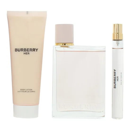 BURBERRY Her Eau De Parfum Gift Set 100ml Eau de Parfum + 75ml Body Lotion + 10ml Eau de Parfum