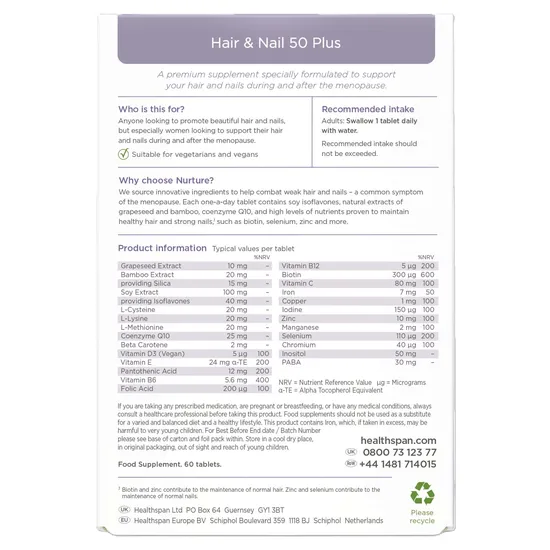 Healthspan Replenish Hair & Nail 50 Plus x 60