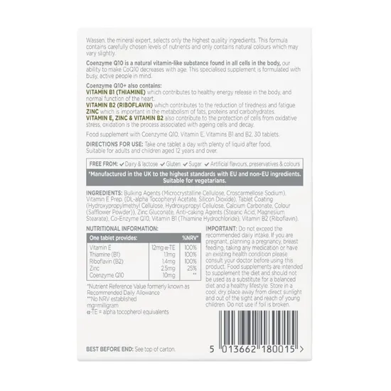 Wassen Coenzyme Q10 + Vitamin E Tablets 30 Tablets