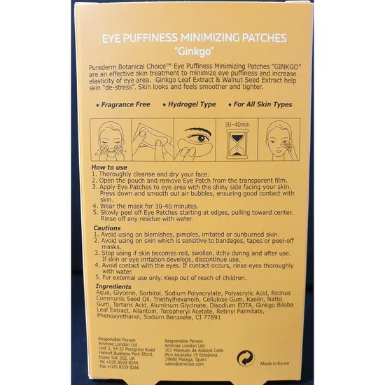 Purederm Eye Puffiness Minimising Ginkgo Patches 4 Sachet