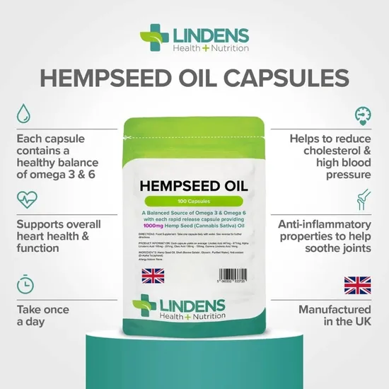 Lindens Hempseed Oil 1000mg Capsules 100 Capsules