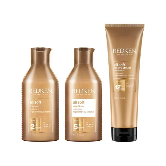 Redken All Soft Shampoo, Conditioner & Heavy Cream Pack 300ml, 300ml & 250ml