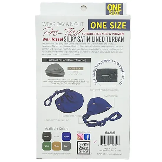 Magic Collection Professional Pre Tied Silky Satin Lined Turban Blackice