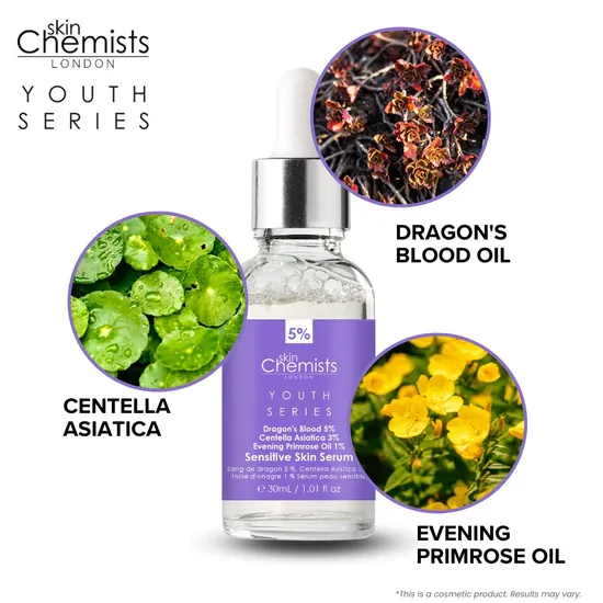 skinChemists Sensitive Skin Serum Dragon's Blood 5%, Centella Asistica 3%, Evening Primrose Oil 1% 30ml