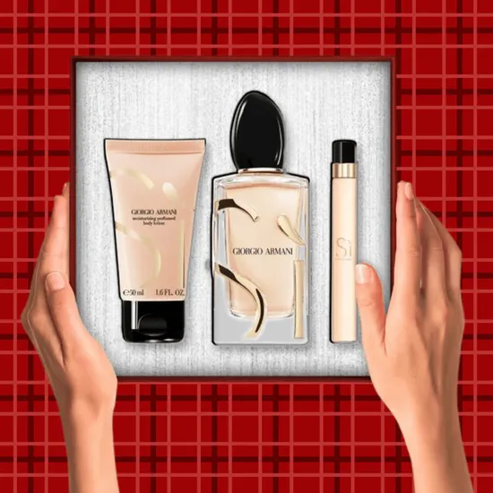 Giorgio Armani Si Eau De Parfum Women's Gift Set Spray 100ml With Body Lotion + 10ml Eau De Parfum