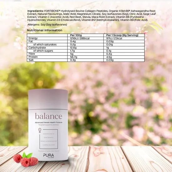 Pura Collagen Balance Advanced Female Health Formula Raspberry & Garden Mint 224g