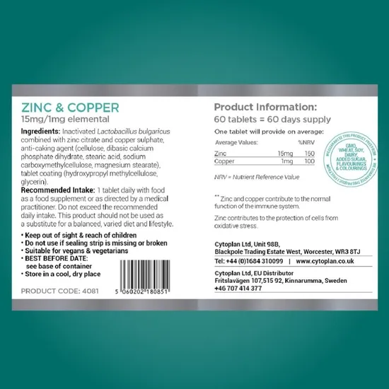 Cytoplan Zinc/Copper 15mg/1mg Tablets 60 Tablets