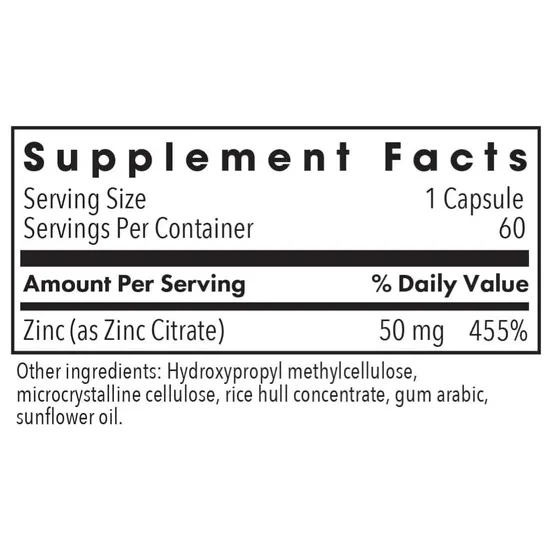 Allergy Research Group Zinc Citrate 50mg Capsules 60 Capsules