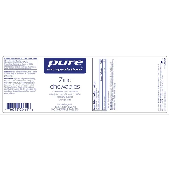 Pure Encapsulations Zinc Chewable Tablets 100 Tablets