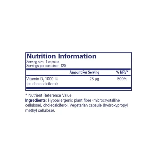 Pure Encapsulations Vitamin D3 Capsules 1000 IU - 120 Capsules