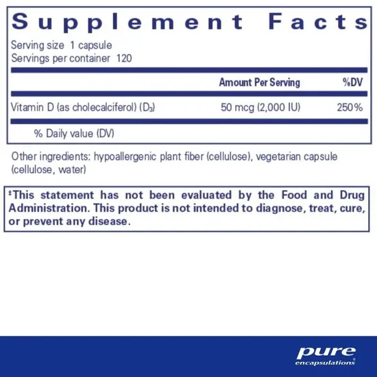 Pure Encapsulations Vitamin D3 2000iu Capsules 120 Capsules
